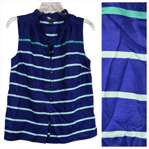 Tommy Hilfiger Royal Blue Striped Sleeveless Blouse Button Down Satin Sheen Top - Picture 1 of 9